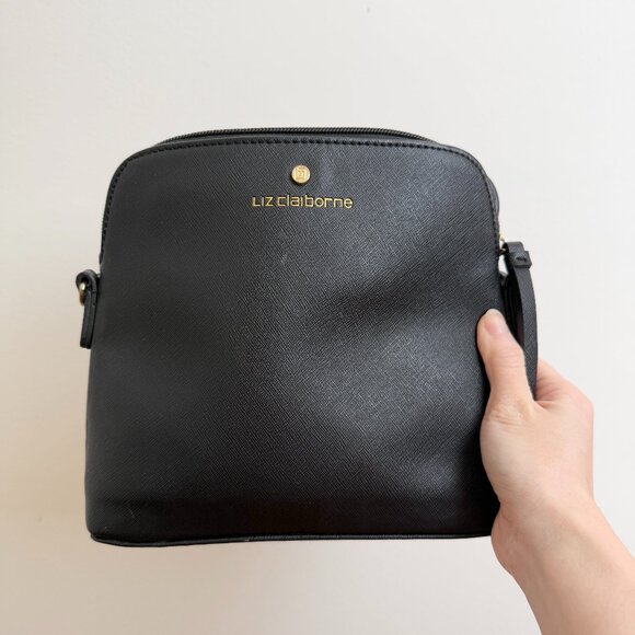 Liz Claiborne Adjustable Crossbody Messenger Bag Black Gold Hardware Polyvinyl - Picture 1 of 11